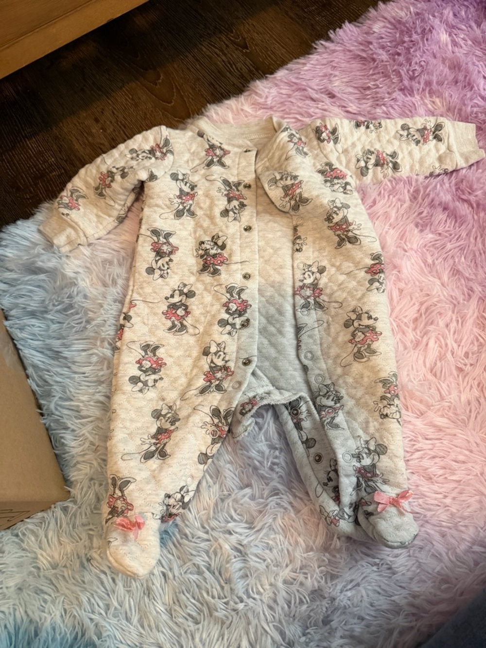 Disney Cream Quilted Minnie Mouse Footed One-Piece with Pink Accents